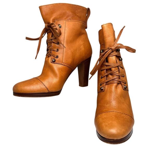 Vtg J Crew Leather LaceUp Heeled Ankle Booties Women Sz 7.5 Italian Made Granny - Picture 1 of 16